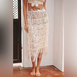 Celandine x Anthropologie Fringe Floral Midi Skirt Size Large